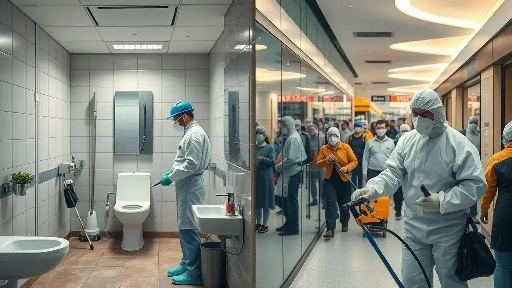 Como o ambiente influencia o risco biológico na limpeza: escritório vs shopping