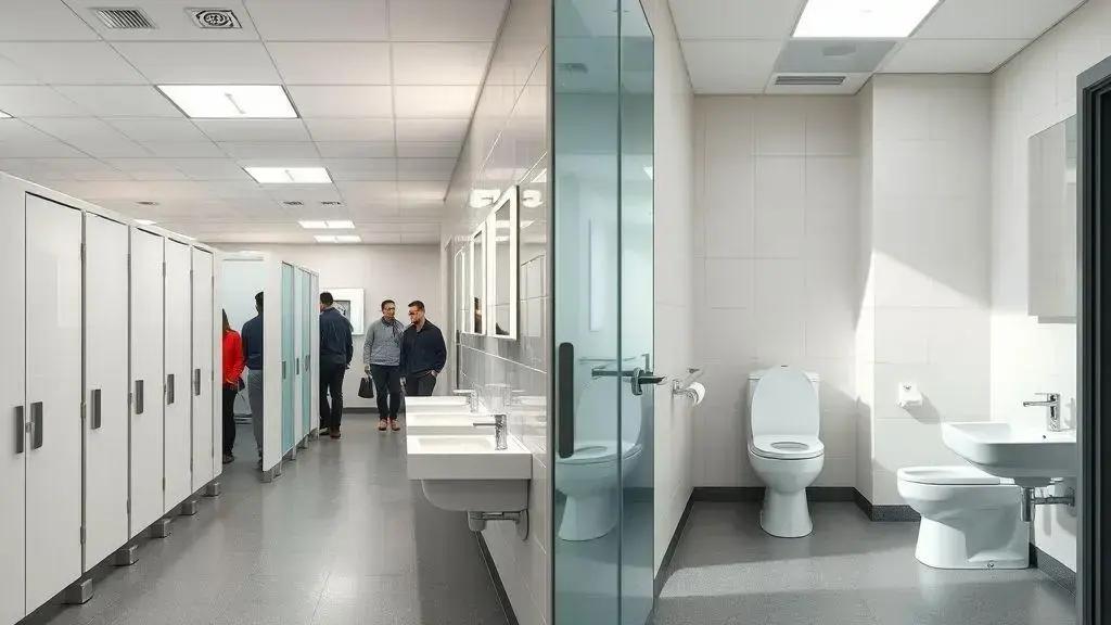 Diferença entre banheiro de uso coletivo e uso restrito em empresas